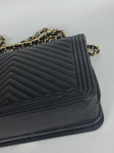 Load image into Gallery viewer, Chanel 24 series black caviar boy wallet on chain (woc), gold hdw
