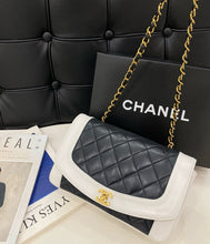 Load image into Gallery viewer, Rare Chanel vintage bag medium navy / white lambskin, gold hdw
