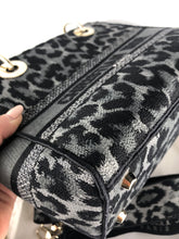 Load image into Gallery viewer, Christian Dior Grey and Black Leopard Pattern Mizza Embroidery Medium Lady D-Lite Bag Pale Gold Hardware
