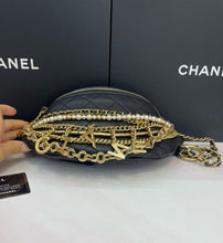 Load image into Gallery viewer, Chanel 19A black “all about chains” ancient Egypt collection. pearl bumbag
