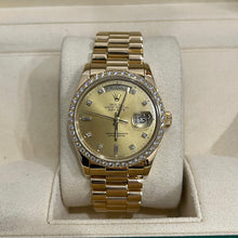 Load image into Gallery viewer, Rare Vintage Rolex Day-Date 18048 36mm 18K Yellow Gold Diamond Champagne Dial Watch
