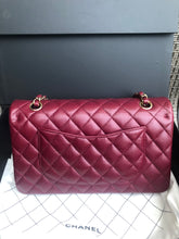 Load image into Gallery viewer, Chanel burgundy red caviar medium classic flap, light gold hdw chip full set
