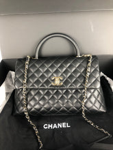 Load image into Gallery viewer, Chanel large black caviar coco handle, light gold hardware
