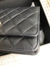 Load image into Gallery viewer, Chanel 22s black caviar crystal CC woc, wallet on chain
