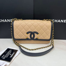 Load image into Gallery viewer, Chanel filigree bag small beige/black caviar with gold hardware
