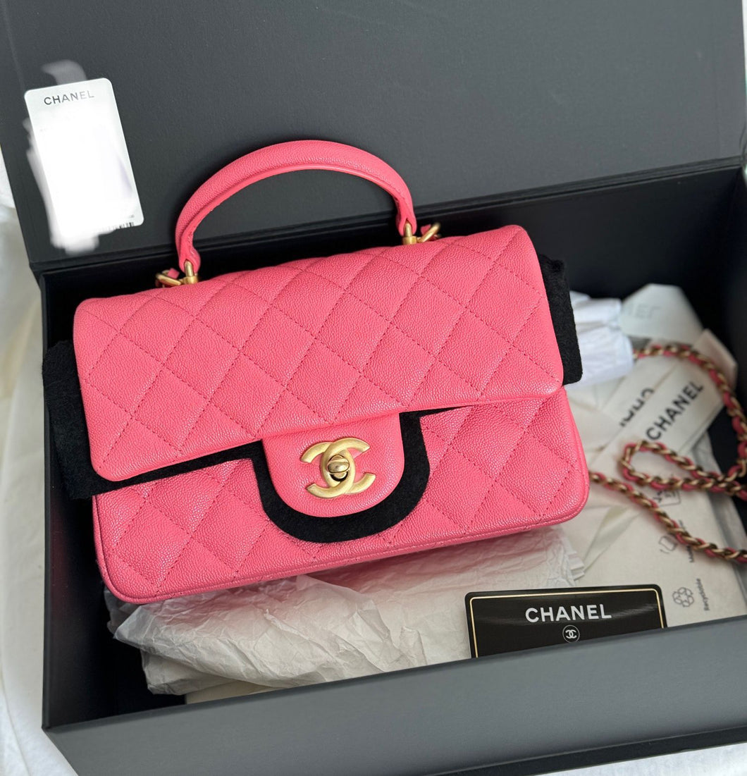 Chanel pink caviar mini top handle, gold hdw