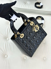 Load image into Gallery viewer, Lady Dior medium black patent, gold hdw

