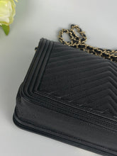 Load image into Gallery viewer, Chanel 24 series black caviar boy wallet on chain (woc), gold hdw
