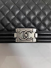 Load image into Gallery viewer, Chanel 26 series black caviar old medium boy, ruthenium hdw
