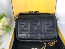 Load image into Gallery viewer, Fendi black mini baguette, gold hdw, with long strap
