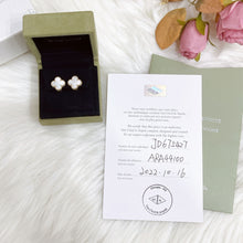 Load image into Gallery viewer, Van Cleef &amp; (VCA) white mother of pearl 18k gold vintage Alhambra earrings
