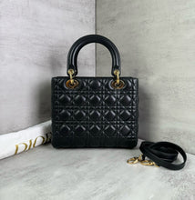 Load image into Gallery viewer, Lady Dior medium black Cannage lambskin with gold hdw
