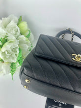 Load image into Gallery viewer, Chanel small black caviar chevron coco handle, light gold hdw
