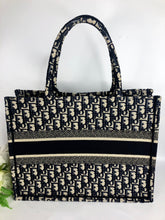 Load image into Gallery viewer, Dior medium book tote, ecru and blue Dior oblique embroidery
