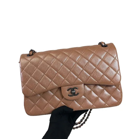 Chanel 20 series pearl pink double flap jumbo, black hdw