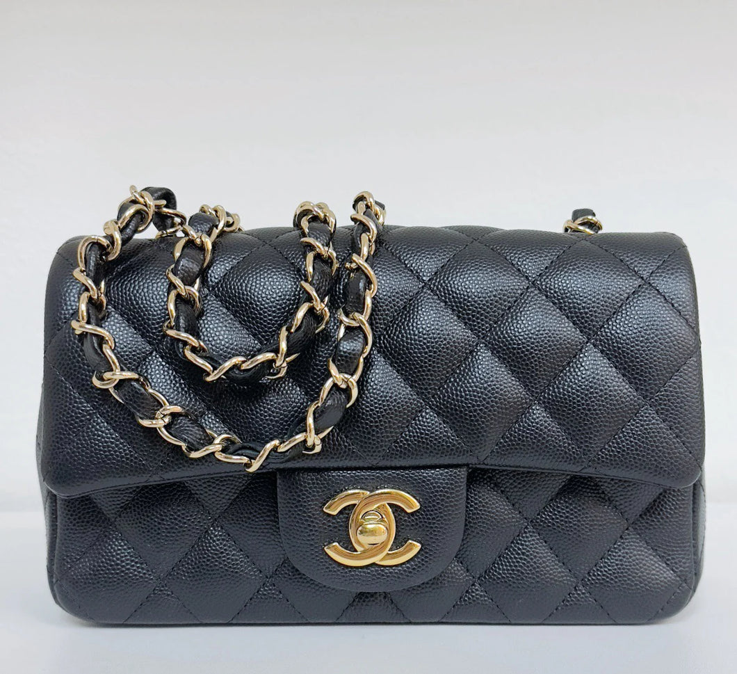 Chanel rare black caviar mini, gold hdw 24 series