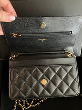 Load image into Gallery viewer, Chanel Black caviar microchip WOC, with gold hdw
