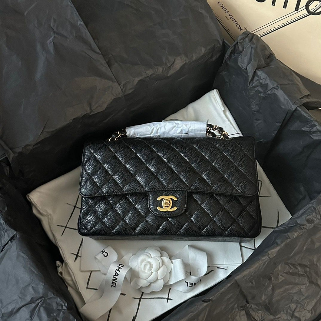 Chanel black caviar classic flap, gold hdw