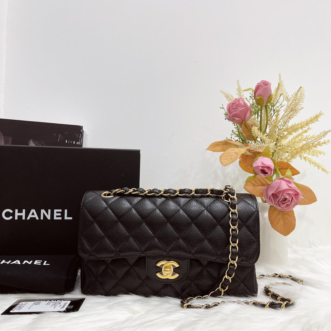 Chanel small black caviar classic flap, gold hdw 26 series