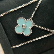 Load image into Gallery viewer, Van Cleef &amp; Arpels 2022 light green celadon porcelain vintage Alhambra diamond holiday pendant necklace (VCA)
