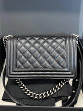 Load image into Gallery viewer, Chanel small black caviar boy, ruthenium hdw
