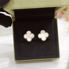Load image into Gallery viewer, Van Cleef &amp; (VCA) white mother of pearl 18k gold vintage Alhambra earrings
