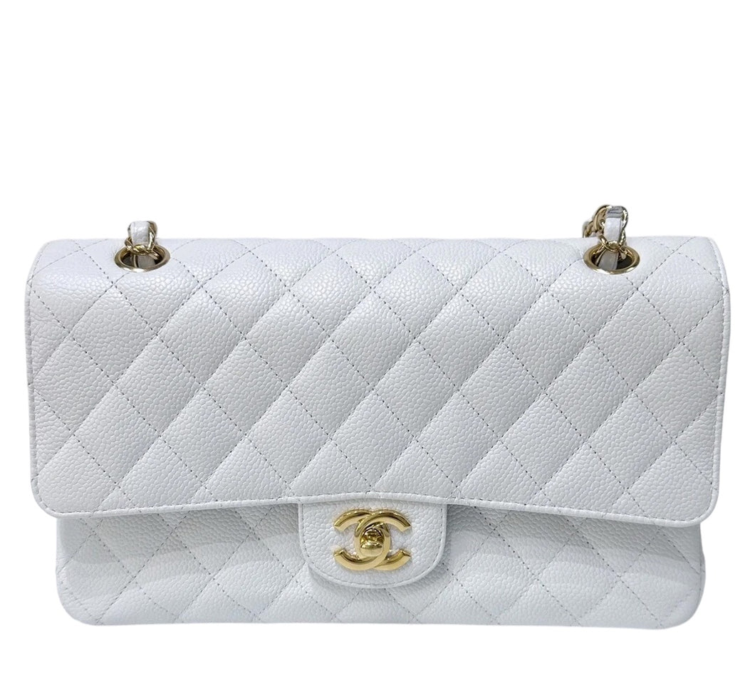 Chanel rare white caviar medium classic double flap, gold hdw 14 series