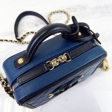 Load image into Gallery viewer, Chanel small blue filigree vanity, gold hdw
