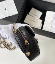 Load image into Gallery viewer, Chanel mini black heart bag (clutch with chain), light gold hdw
