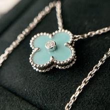 Load image into Gallery viewer, Van Cleef &amp; Arpels 2022 light green celadon porcelain vintage Alhambra diamond holiday pendant necklace (VCA)
