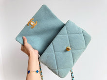 Load image into Gallery viewer, Chanel 19 small light blue denim, mixed gold hdw
