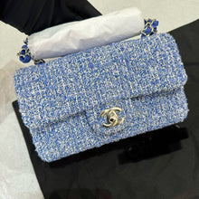 Load image into Gallery viewer, Chanel blue tweed mini, silver hdw chip

