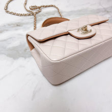 Load image into Gallery viewer, Chanel 23p mini top handle rectangular, ecru caramel bi-color, light gold hdw
