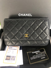 Load image into Gallery viewer, Chanel black caviar wallet on chain (woc), gold hdw 28 series
