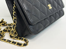 Load image into Gallery viewer, Chanel black caviar microchip woc (wallet on chain) with gold hdw
