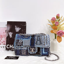 Load image into Gallery viewer, Chanel denim patchwork bag medium with silver hdw

