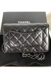 Load image into Gallery viewer, Chanel 28 series black lambskin woc, wallet on chain silver hdw
