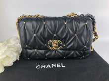 Load image into Gallery viewer, Rare Chanel 19 black small studs, with gold hdw
