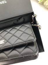 Load image into Gallery viewer, Chanel 28 series black lambskin woc, wallet on chain silver hdw
