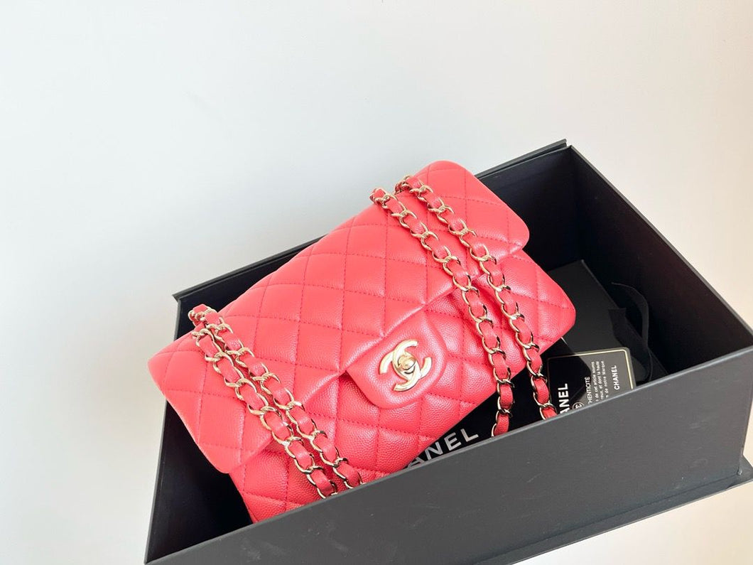 Chanel small pink caviar classic flap, gold hdw