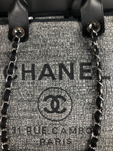 Load image into Gallery viewer, Chanel Large 24 series black and grey Deauville tote with silver hdw.
