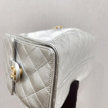 Load image into Gallery viewer, Chanel 25 small in silver caviar, aged gold hdw

