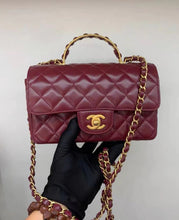Load image into Gallery viewer, Chanel burgundy red mini 20cm with top handle, gold hdw
