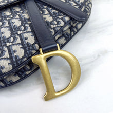 Load image into Gallery viewer, Dior blue oblique monogram jacquard medium saddle bag, with gold hardware

