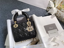 Load image into Gallery viewer, Lady Dior mini black Cannage lambskin, with gold hdw
