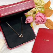 Load image into Gallery viewer, Cartier 18K rose gold double rings love pendant, half-paved diamond

