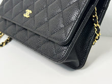 Load image into Gallery viewer, Chanel black caviar microchip woc (wallet on chain) with gold hdw
