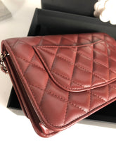 Load image into Gallery viewer, Chanel 28 series burgundy lambskin woc, wallet on chain
