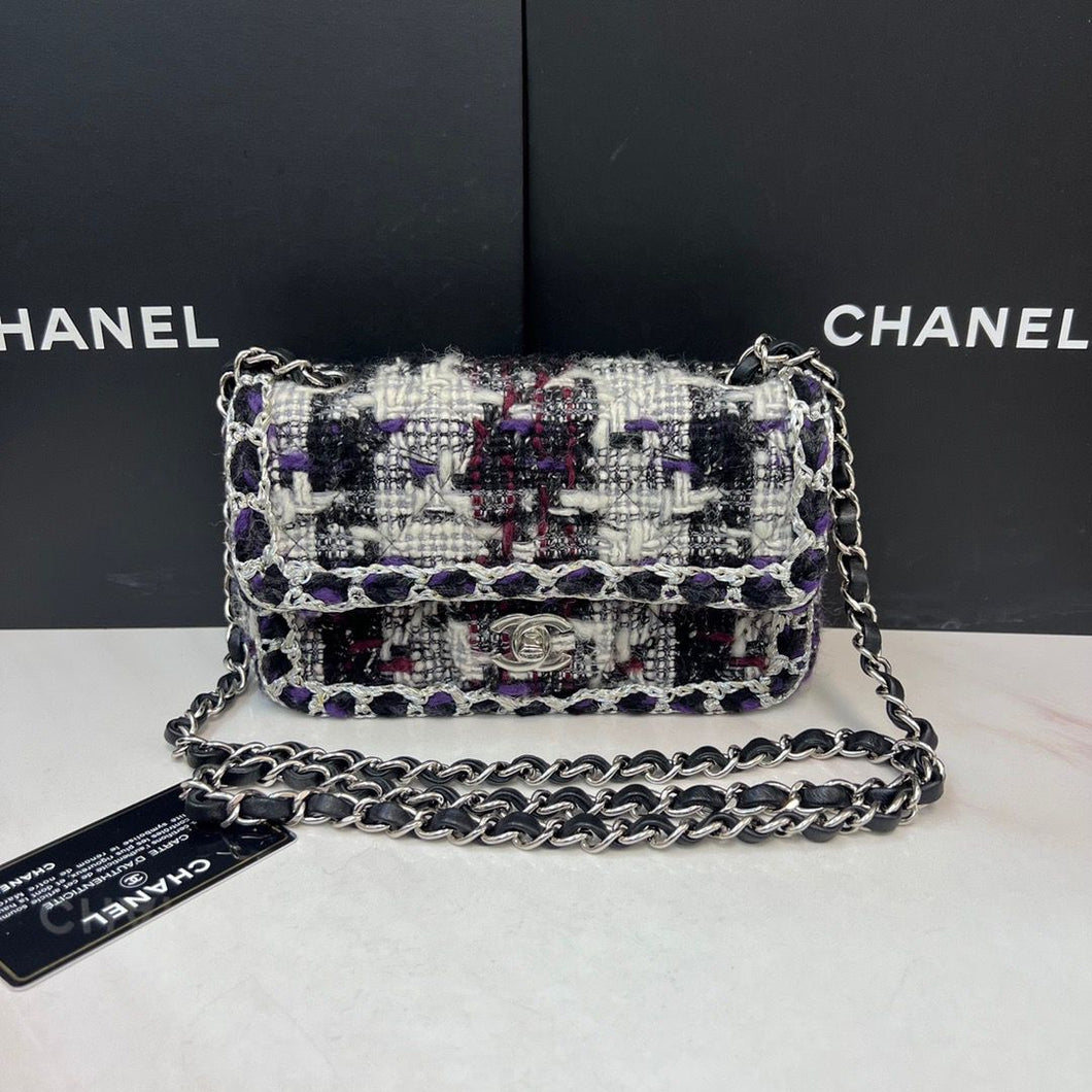 Chanel black white mini tweed, silver hdw