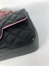 Load image into Gallery viewer, Chanel 23p black pink mini lambskin top handle, light gold hdw
